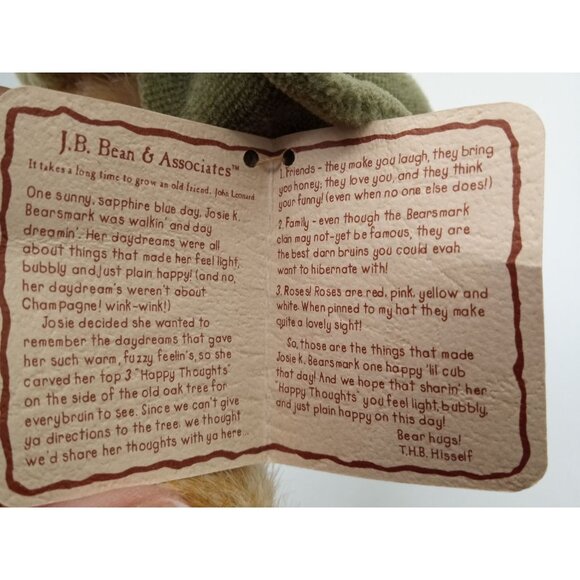 Josie K Bearsmark Teddy Bear Boyds Plush Flower Hat 9 Inch Vintage Animal Toy - Picture 12 of 15